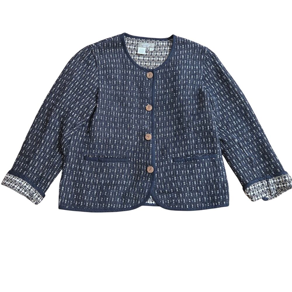 Territory Ahead Womens Preppy Boxy Textured Woven Silk Blend Cardigan Jacket XS